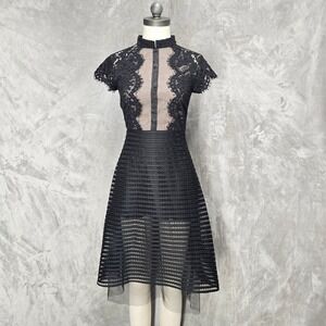 Es Dannuo Black Lace Silk Cotton Midi Dress Goth Victorian Sheer Dark Academia S